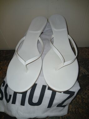 Schutz White Minimalist Thong Slide Mules